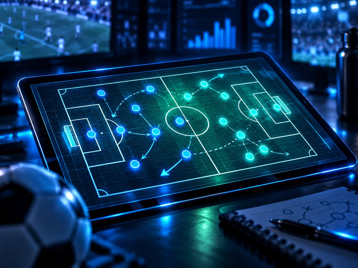 Tablette affichant une analyse tactique et des probabilités de score